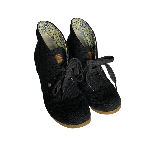 MAD LOVE | Black Canvas Wedge Ankle Boots Size 5/6 - Picture 3 of 7